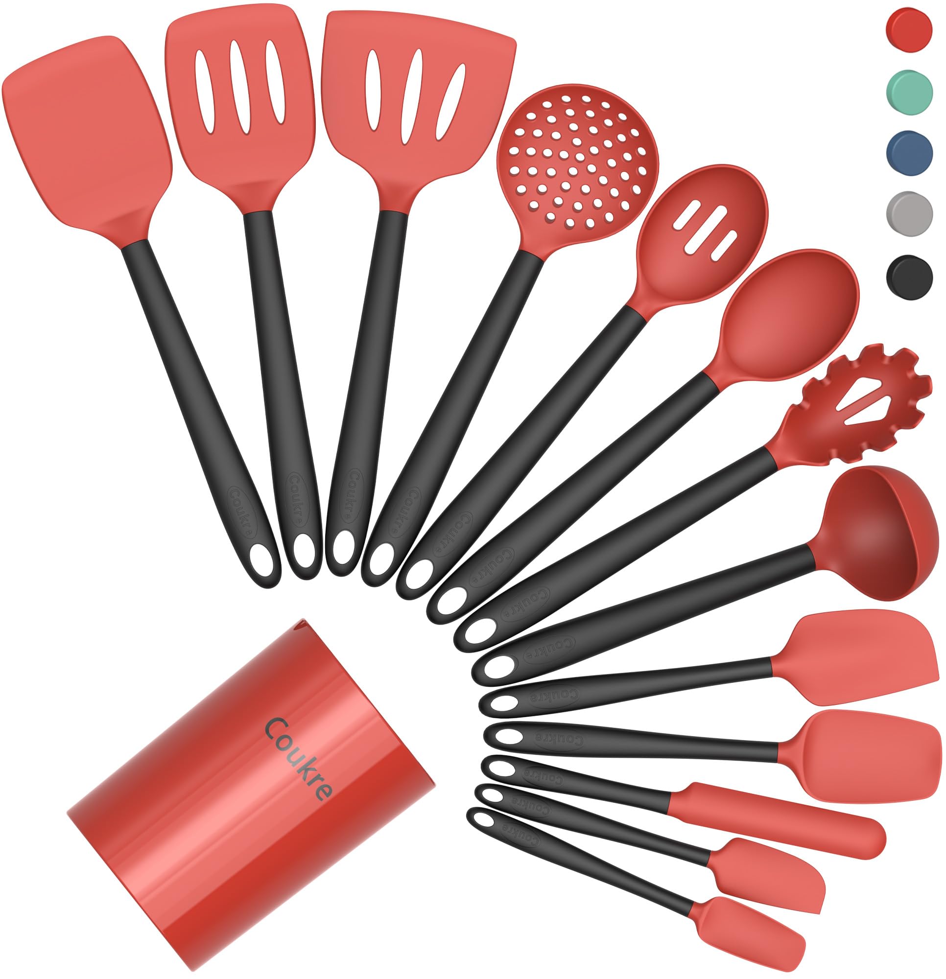 Coukre Silicone Kitchen Cooking Utensils Set, Heat Resistant, 14-Piece
