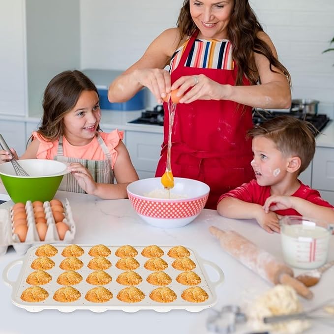 3 Pack Silicone Muffin Pan for Baking 24 Cup Mini Silicone Cupcake Pan with Metal Reinforced Frame, Nonstick Baking Cups BPA Free Silicone Cupcake Molds for Oven Dishwasher Safe, Cream