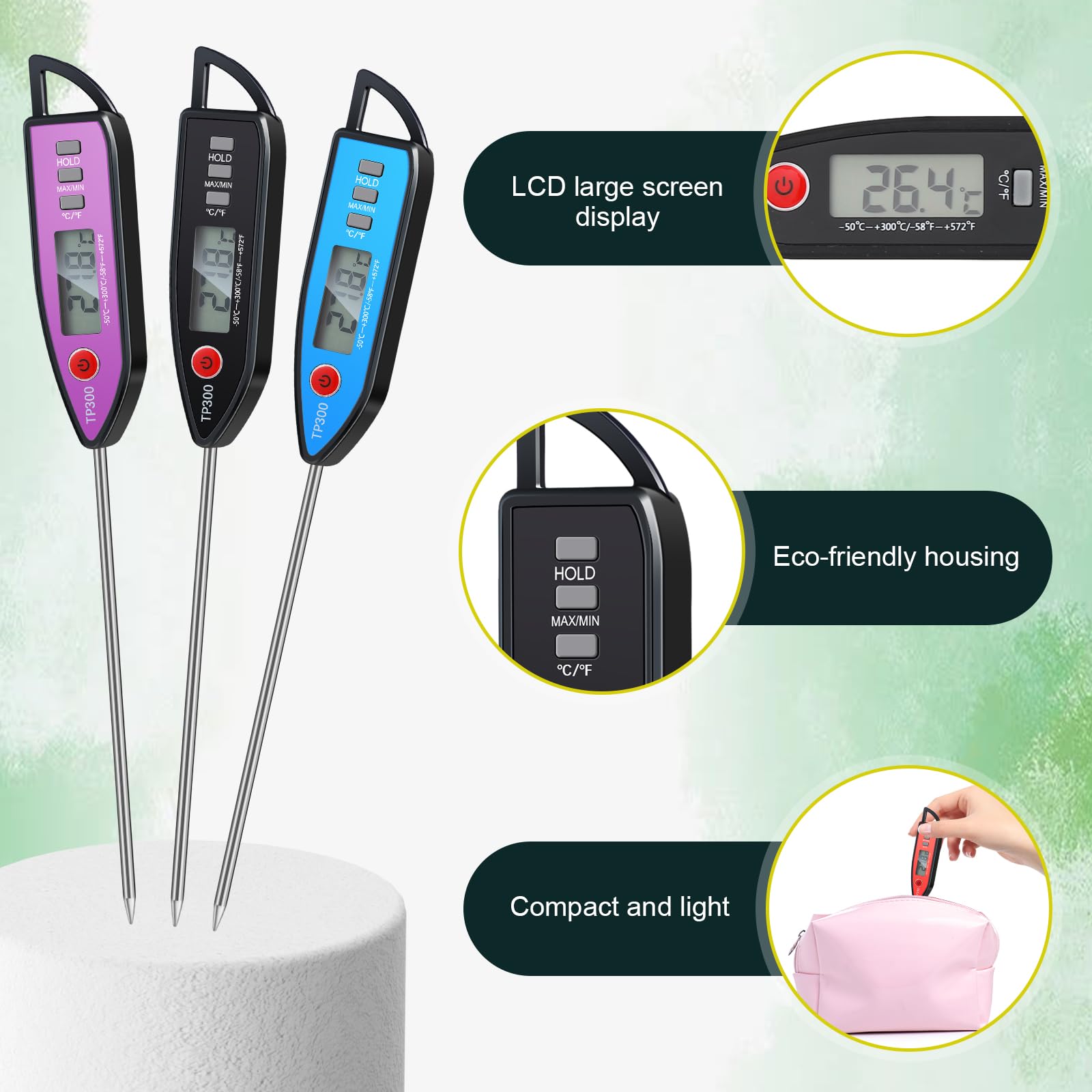 Copkim 10 Set Waterproof Food Thermometer for Water, Liquid, Candle and Cooking Digital Meat Thermometer with Long Probe Instant Read for Kitchen BBQ Grill Candy (Black)