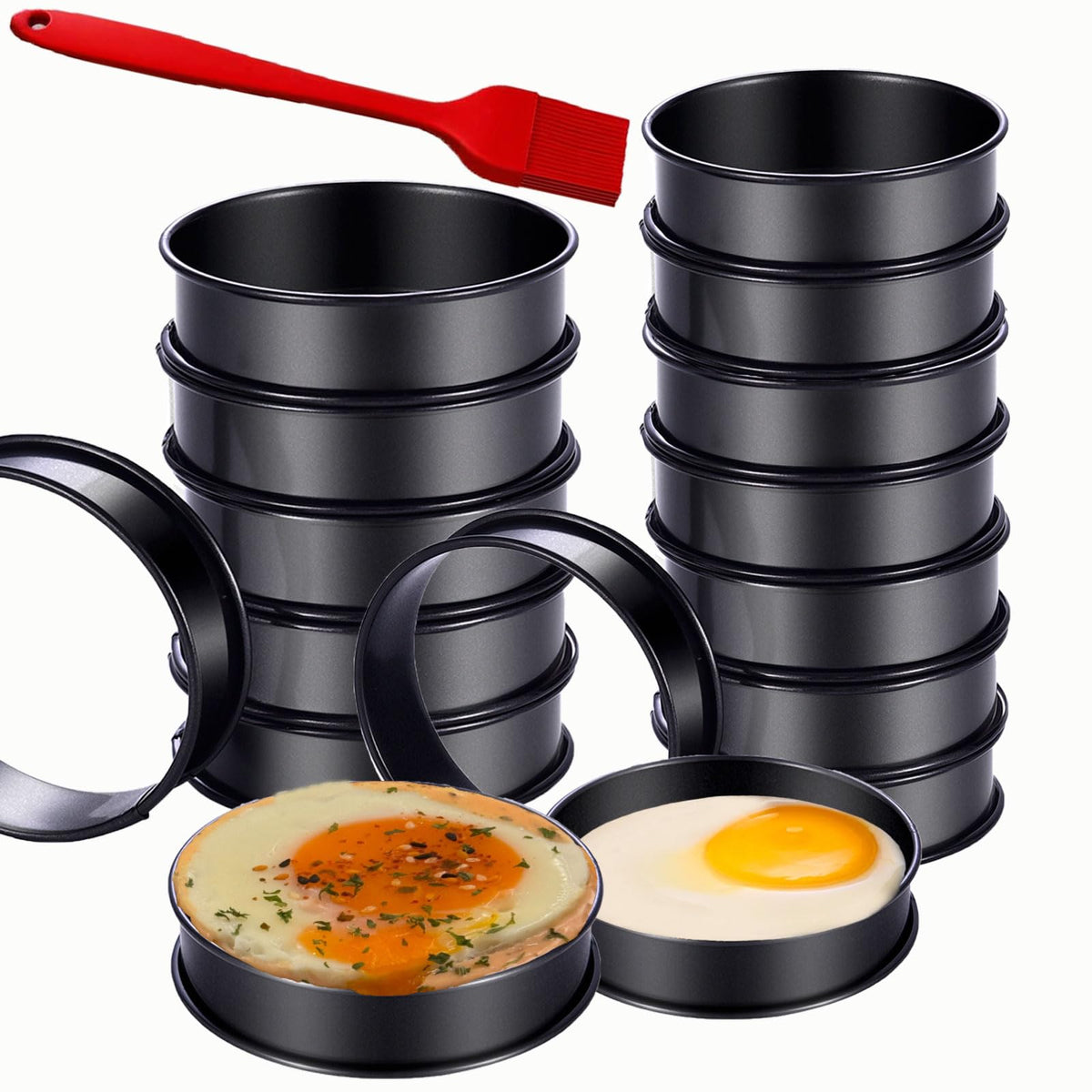 DATANYA 8Pack Crumpet Rings NONSTICK English Muffin Ring 4 Inch - Stainless Steel Double Rolled Tart Rings Upgraded Round Metal Cooking Pastry Ring Molds for baking