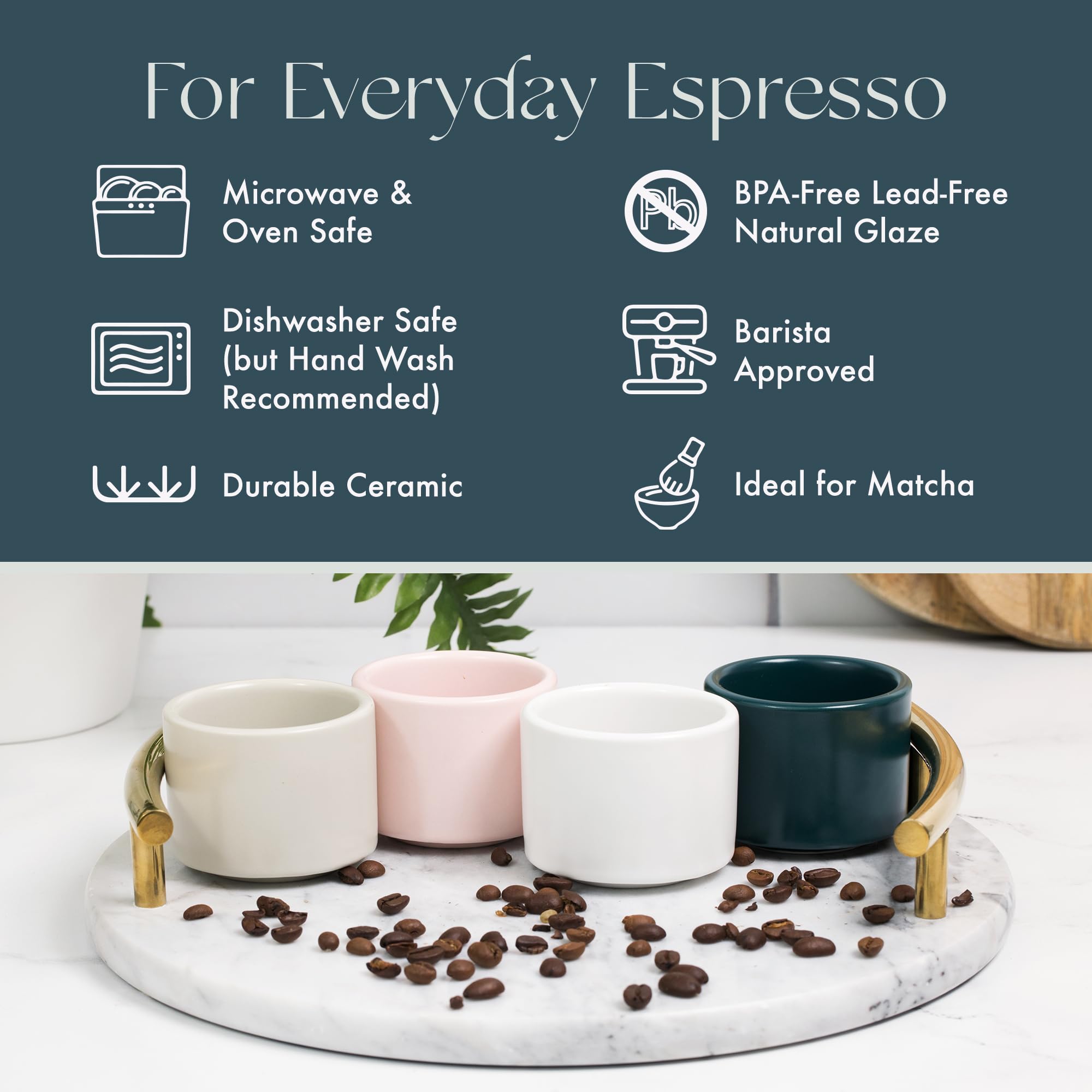 Folk Ceramics Leonard Ceramic Espresso Cups, Blue Emerald, 3oz, Set of 2