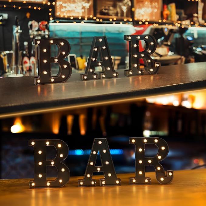 Foaky Black LED Letter Lights for Room Decor - Bedroom Wall Decor, Alphabet Lights for Home, Wedding, Party - Battery Operated （S）