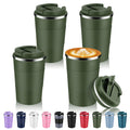 Volhoply 13 oz Stainless Steel Insulated Travel Coffee Mug with Fip Lid Bulk 4 Pack,Reusable Double Wall Vacuum Metal Coffee Cup,Portable Leak Proof Thermal Tumbler for Hot & Cold Drinks(Army Green,4)