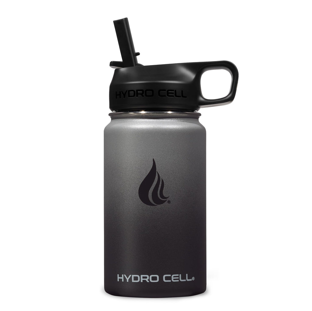HYDRO CELL Stainless Steel Insulated Water Bottle with Straw - For Cold & Hot Drinks - Metal Vacuum Flask with Screw Cap and Modern Leakproof Sport Thermos for Adults (Graphite/Black 14oz)
