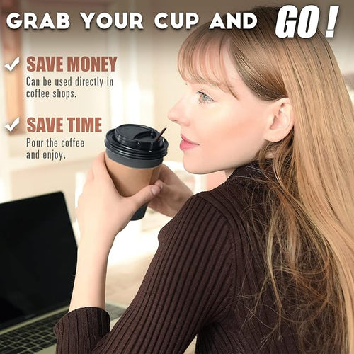 100 Pack - 12 oz Disposable Coffee Cups To Go with Lids Sleeves and Straws 100% Biodegradable & Compostable Pla Eco Friendly Paper Coffee Cups for Tea Coffee Hot Chocolate