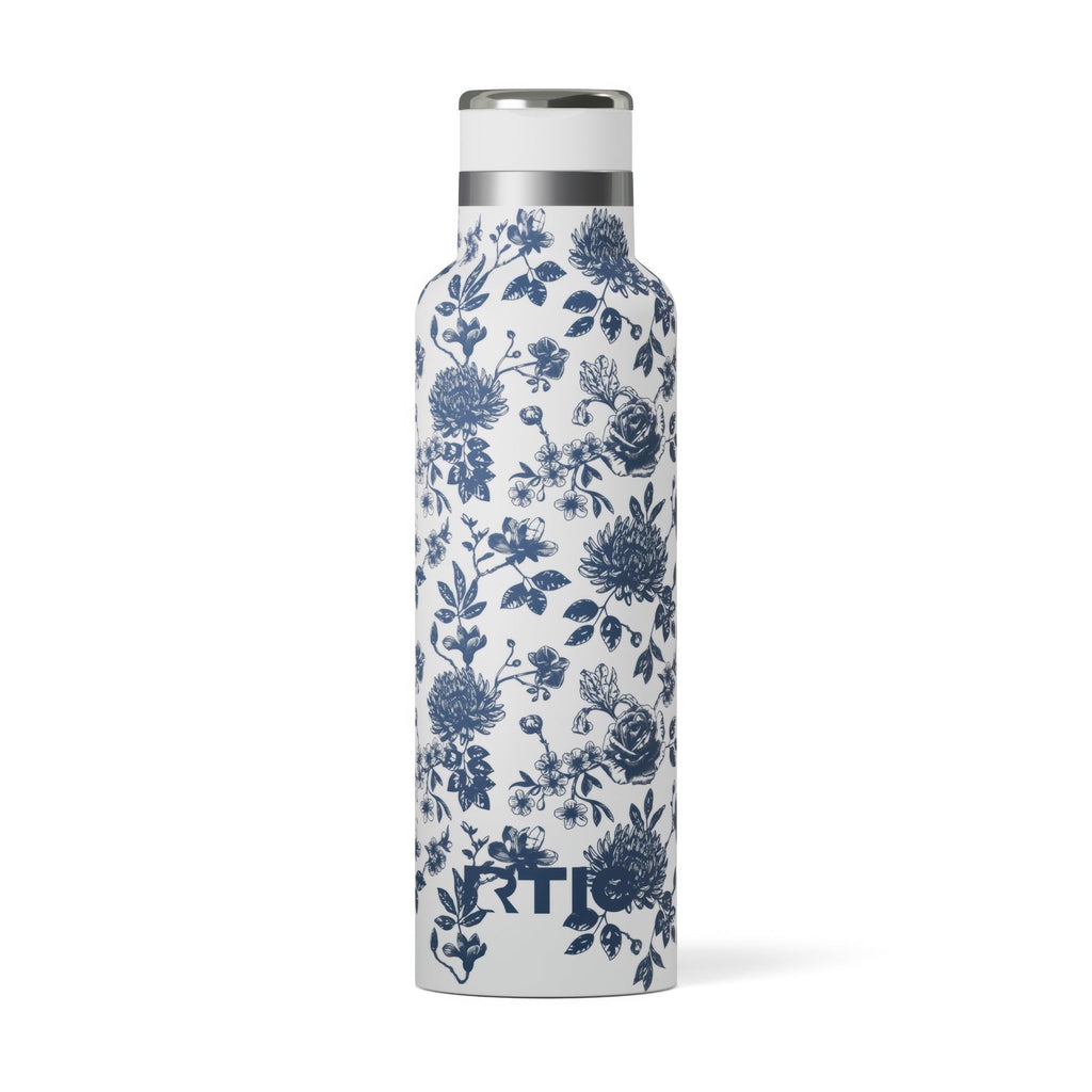 RTIC 20oz Journey Water Bottle Ceramic Lined Metal Stainless Steel Vacuum Insulated, BPA Free, Reusable, for Water, Hot and Cold Drinks, Travel, Sports, Camping, Blue Bouquet