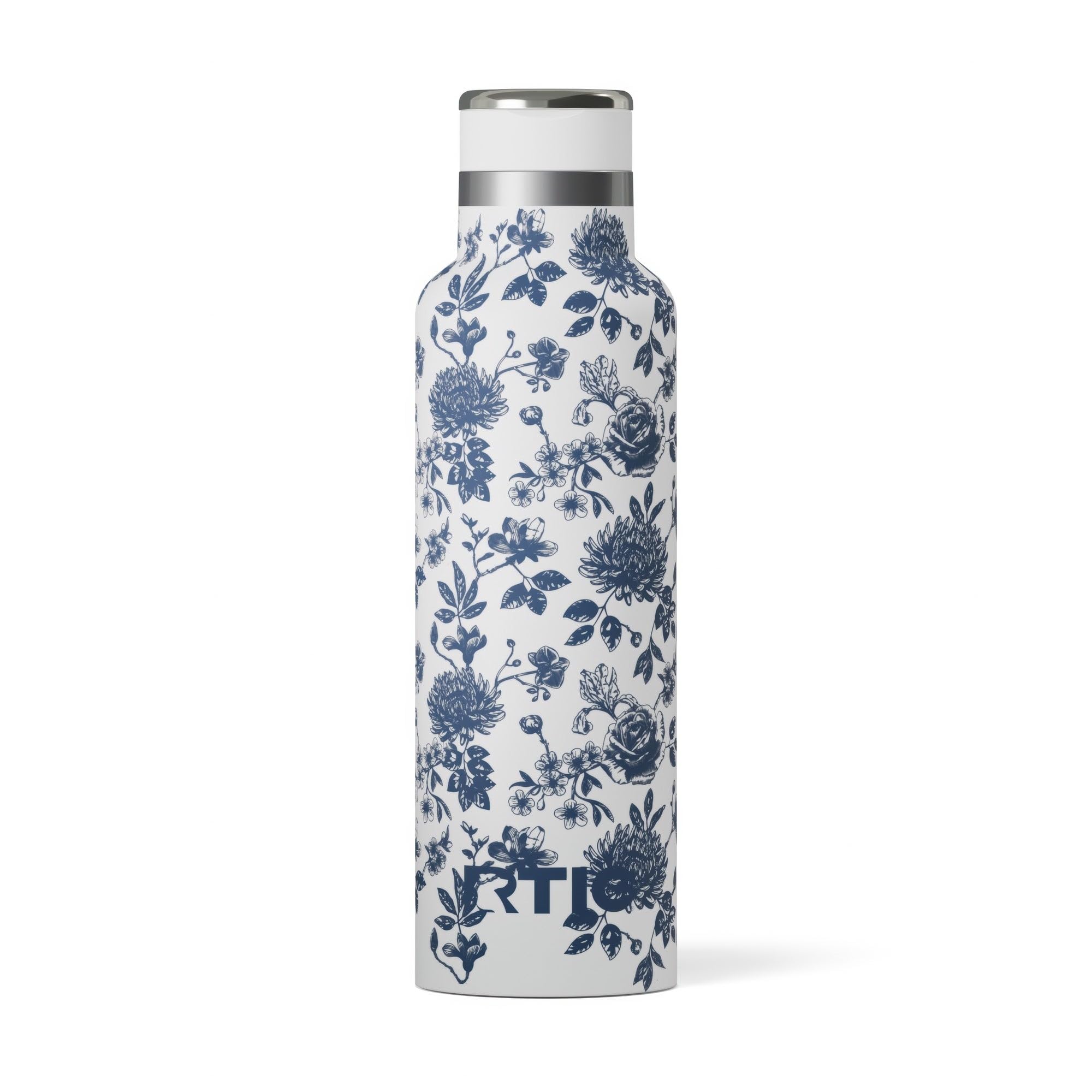 RTIC 20oz Journey Water Bottle Ceramic Lined Metal Stainless Steel Vacuum Insulated, BPA Free, Reusable, for Water, Hot and Cold Drinks, Travel, Sports, Camping, Blue Bouquet