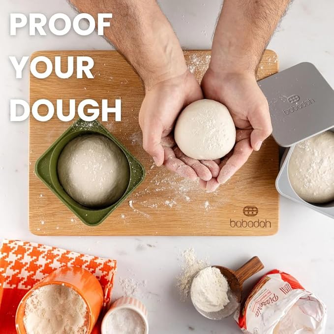 Babadoh Pizza Making Accessories | Pizza Dough Proofing Containers with Lids | Set of 3 | Multi Green (1 Dough, 1 Olive, 1 Sage) | Original Size (make 12" Pizzas)