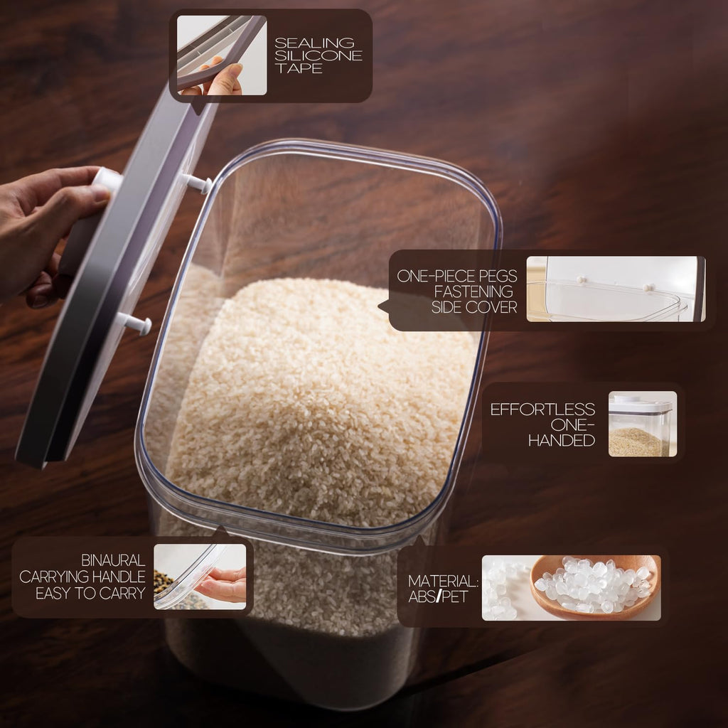 LivLab Rice Container 20-25 Lbs - Airtight with Measuring Cup, PET BPA-FREE