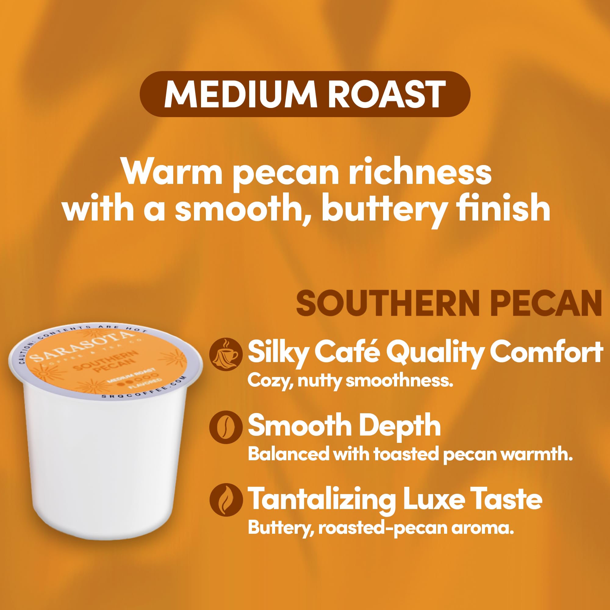 Sarasota K-Cup Coffee Pods | Medium Roast Flavored Coffee | Southern Pecan Crunch | Single Serve for Keurig Brewers | Gourmet, Low Acid, Mold Free | 24 Count