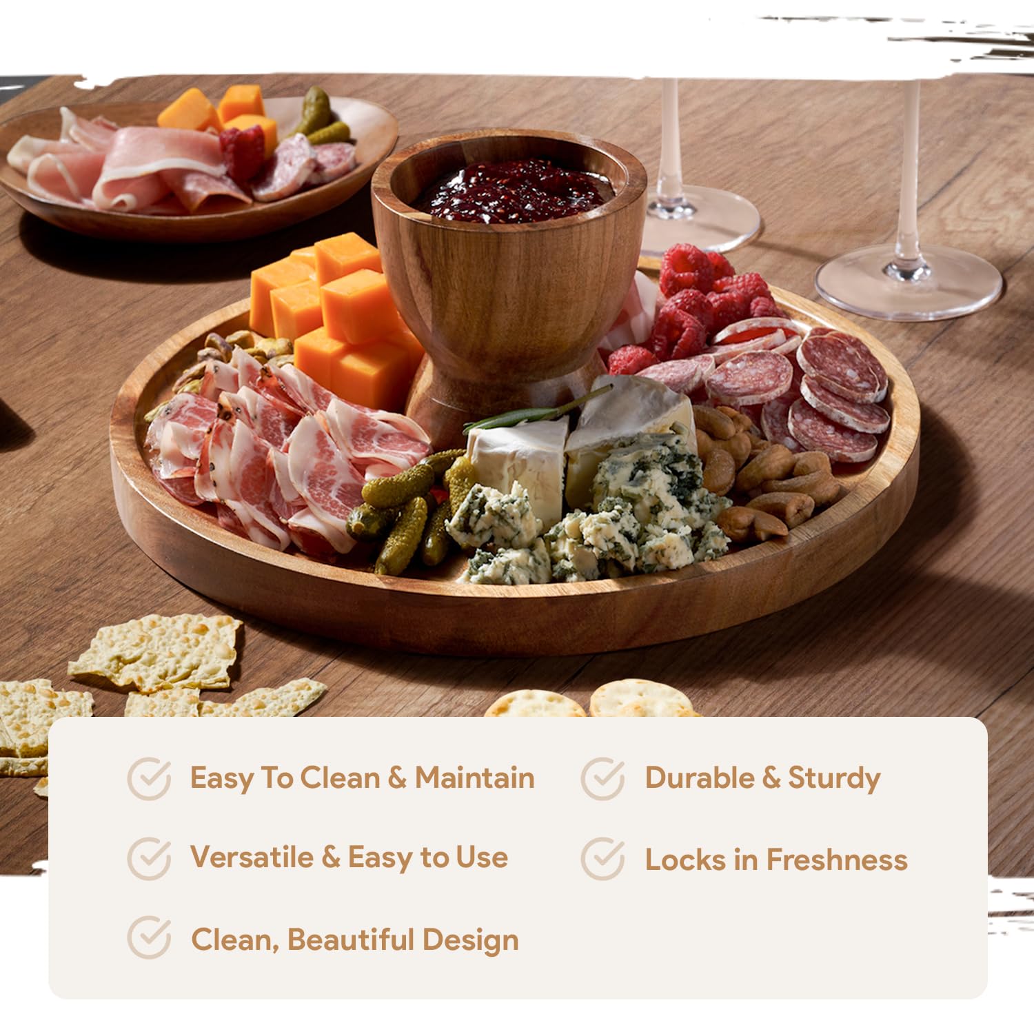 HOMESPHERE Wood Cake Stand with Lid, 2-in-1 Charcuterie Board, Round dome
