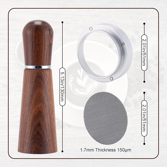 51mm Espresso Accessories Kit,316 Stainless Steel WDT Tool Espresso,Dosing Funnel and Puck Screen Set，Espresso Distribution Tool,Espresso Coffee Stirrer for Barista