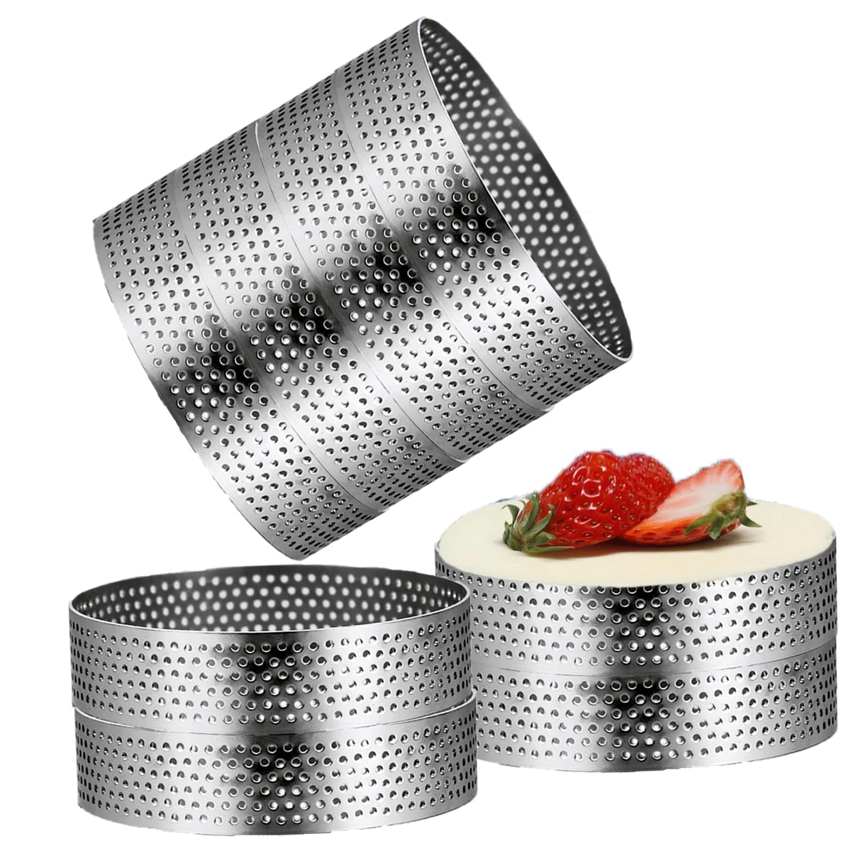 8Packs Perforated Tart Rings 3.15 Inch Stainless Steel Perforated Cake Rings, Round Ring Molds for Cookies, fruit tarts, Prevent Soggy Crust & Even Baking