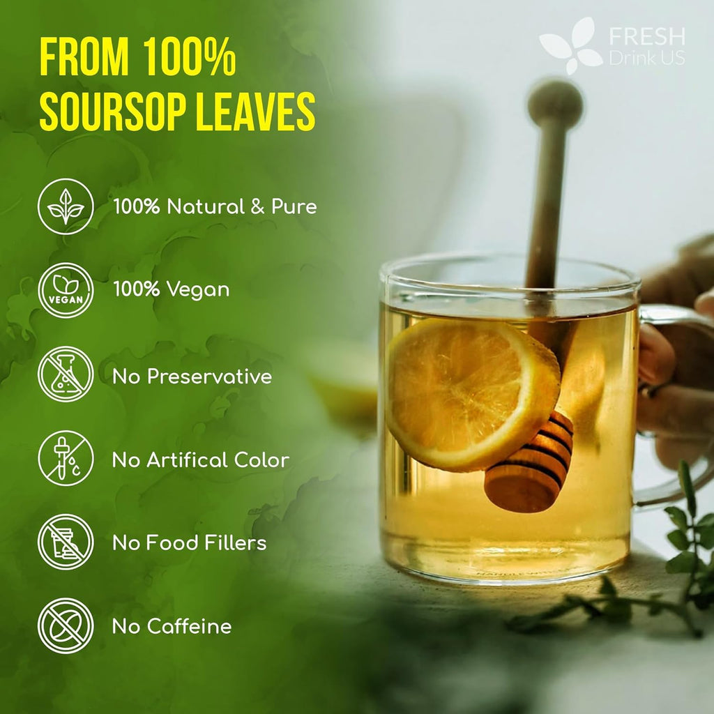40 Premium Soursop Graviola Leaf Tea Bags, 100% Natural and Pure from Soursop Leaves, Handmade, Made With Natural Materials-Corn Fiber Tea Bag, Sugar/Caffeine/Gluten Free, Hoja Guanabana Tea