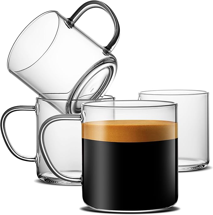 LUXU Glass Coffee Mugs,Clear Tea Cups Set of 4