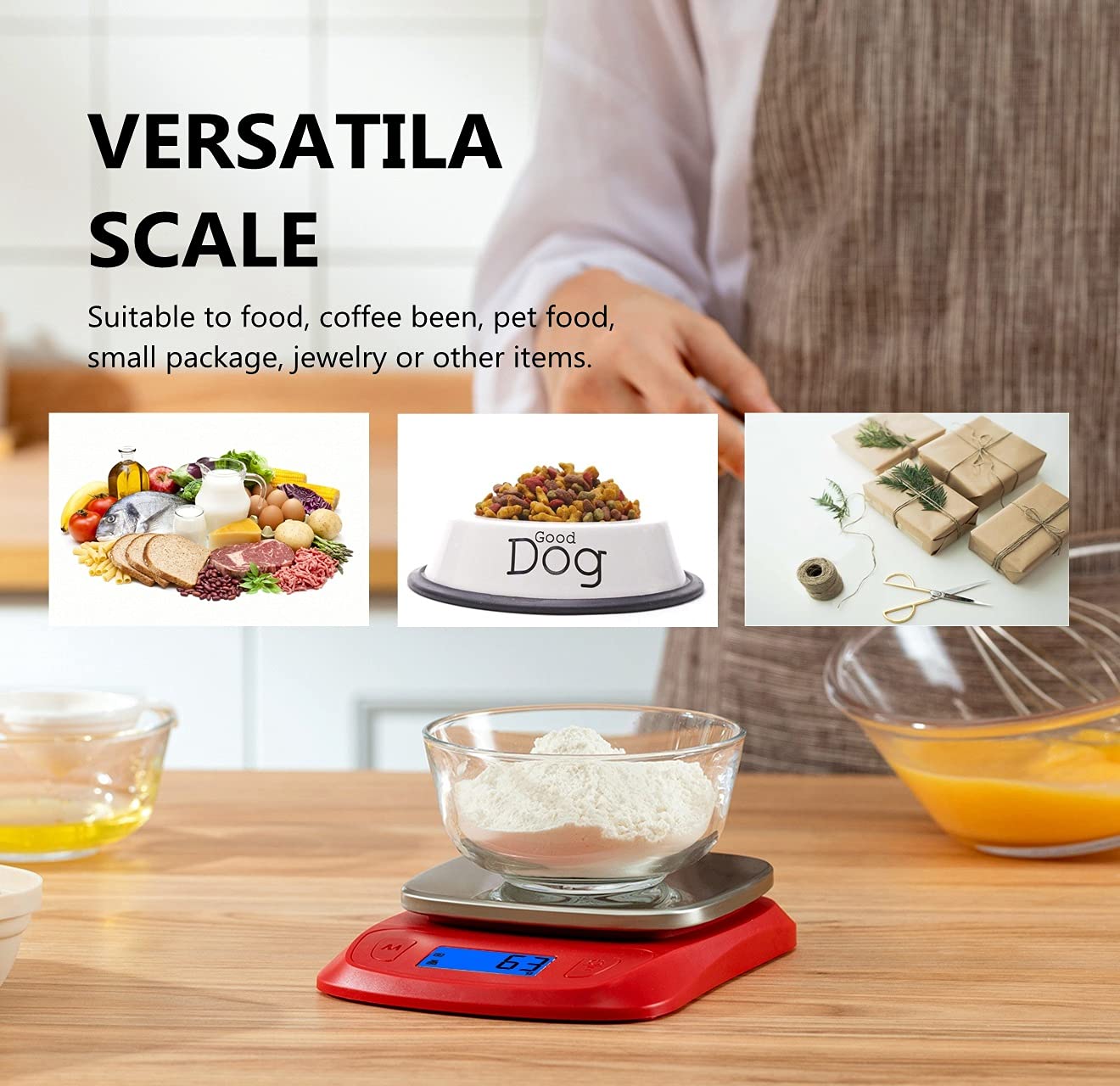 NUTRI FIT Ultra Slim Food Scale Digital Kitchen Scales Weight Grams Oz Red