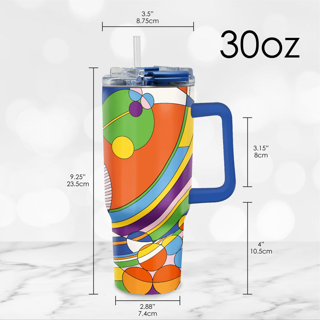 RainCaper 18/8 Stainless Steel Insulated Water Tumbler with Straw | 30oz, BPA-Free, Double Wall for Hot & Cold | Travel-Friendly, Cup Holder Ready (Frank Lloyd Wright March Balloons)
