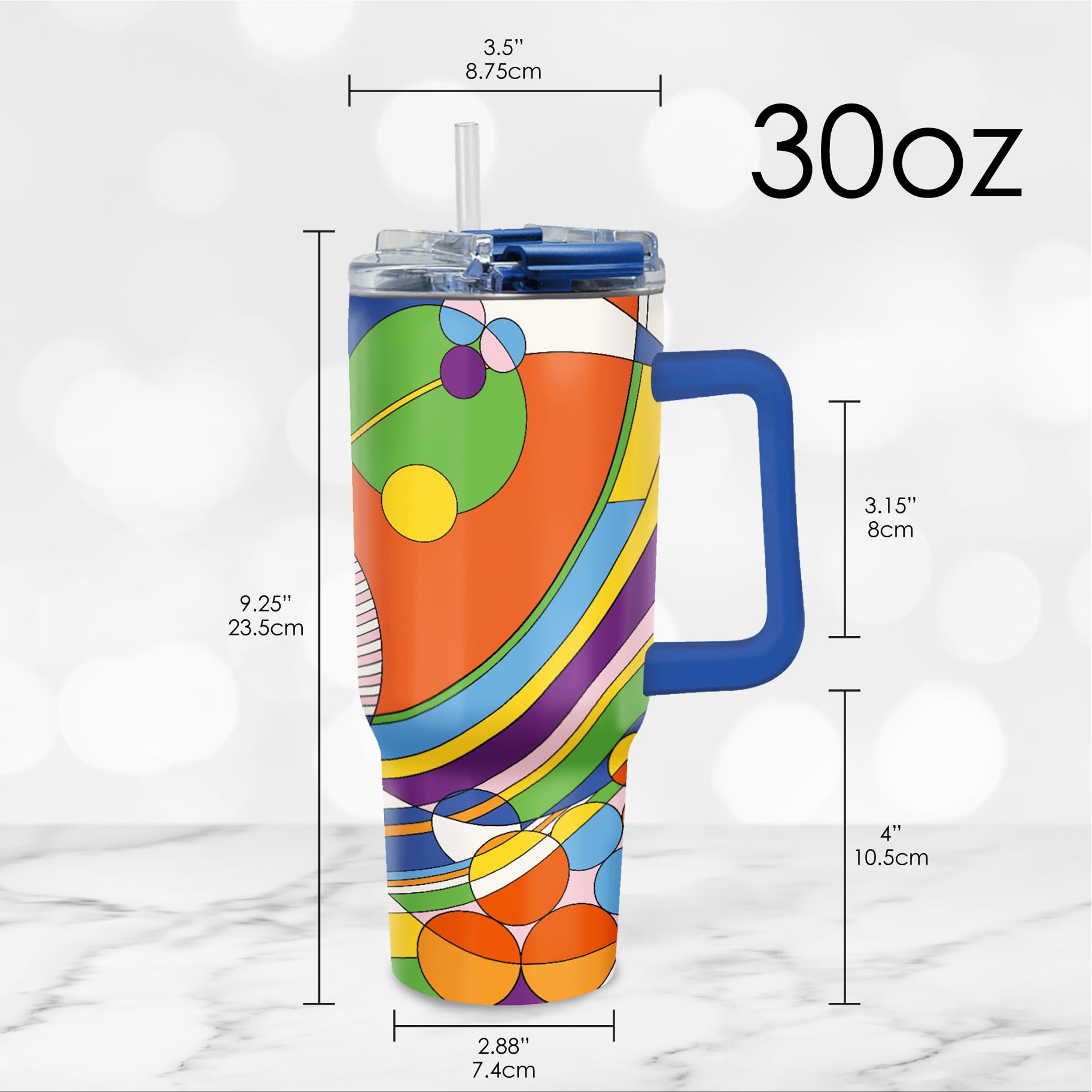 RainCaper 18/8 Stainless Steel Insulated Water Tumbler with Straw | 30oz, BPA-Free, Double Wall for Hot & Cold | Travel-Friendly, Cup Holder Ready (Frank Lloyd Wright March Balloons)