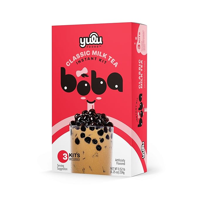 YULU FOODS Instant Bubble Pearl Classic Milk Tea Kit with Authentic Brown Sugar Tapioca Pearls, Ready in Under One Minute, Paper Straws Included – 3 Servings