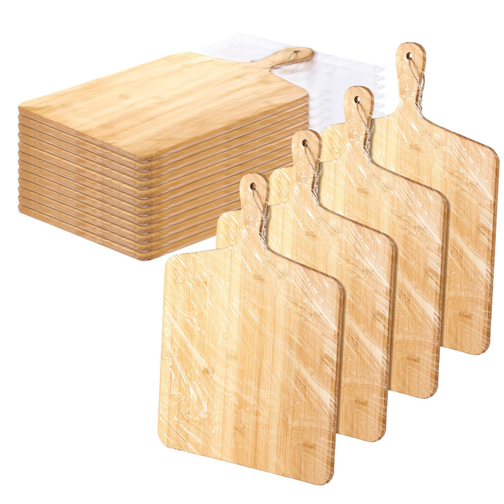 Patelai 12 Packs 17 x 13 Inch Wooden Bamboo Cutting Board Set with Handles Large Kitchen Serving Plain Chopping Board Bulk Gifts for Mom for Vegetables Meat Pizza Cheese Fruit Bread