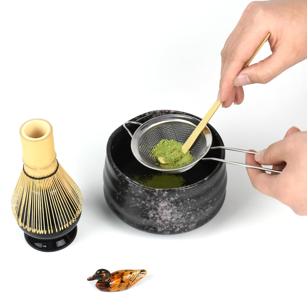 Artcome Matcha Ceremony Kit for Japanese Tea Ceremony, Traditional Matcha Bowl, Whisk, Tea Scoop, Matcha Powder Strainer, Matcha Tea Set For Making Usucha, Koicha and Matcha Latte (Black)