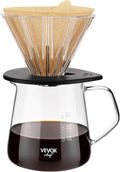 VEVOK CHEF Pour Over Coffee Maker Set, 20 Oz Borosilicate Glass Server Carafe and Glass Coffee Dripper with 100pcs Cone Paper Filter, Hand Coffee Brewer for Home, Camping, Outdoor