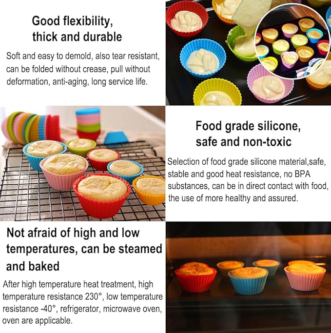 AKOAK Reusable Silicone Non-stick Baking Cups, Cake Molds, Kitchen Baking Cooking Accessories, DIY Cake Making Tools - Pack of 10 (Rose red)