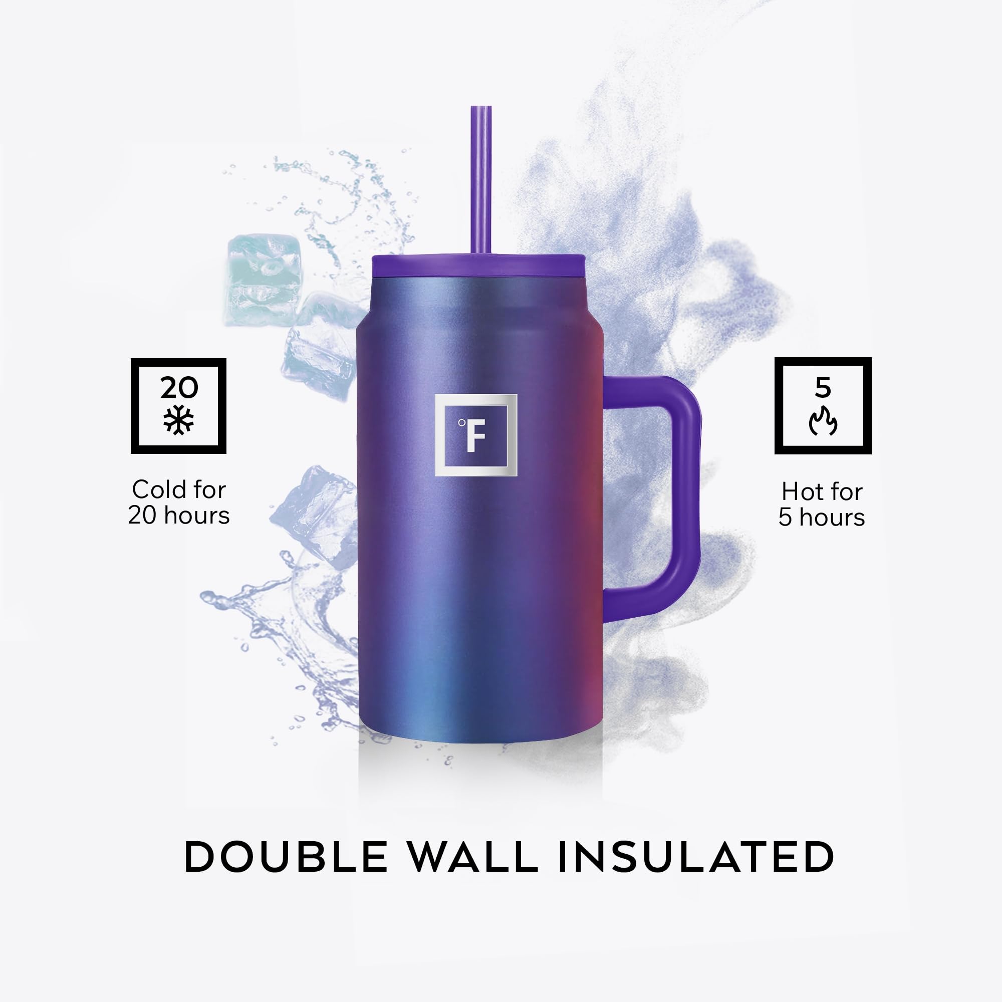 IRON °FLASK Co-Pilot Insulated Mug w/Straw & Flip Cap Lids - Cup Holder Bottle for Hot, Cold Drink - Leak-Proof - Water, Coffee Portable Travel Mug - Dark Pine, 50 Oz