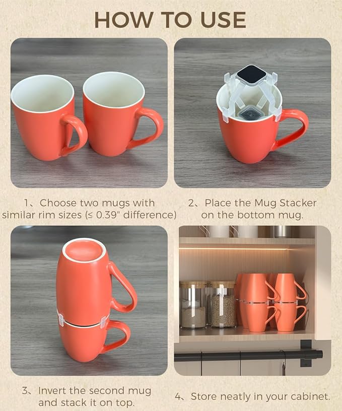 Coffee Mug Organizers and Storage (8Pack), Adjustable Stackable Cup Organizer for Kitchen Cabinets Shelf Organization, Cupboard Save Space Cup Stacker Holder for Tea Cup/Coffee Mugs/Glasses