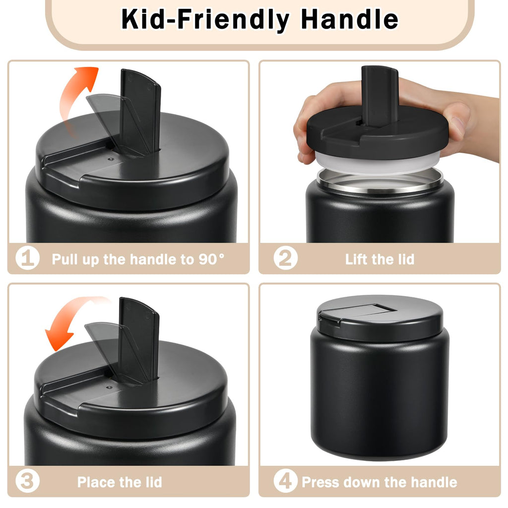 Reeple 26oz Kids Jar for Hot Food, Insulated Vacuum Food Jar with Buckle Lid, Stainless Steel Wide Mouth Leak Proof Insulated Lunch Container for School Picnic Travel, Black
