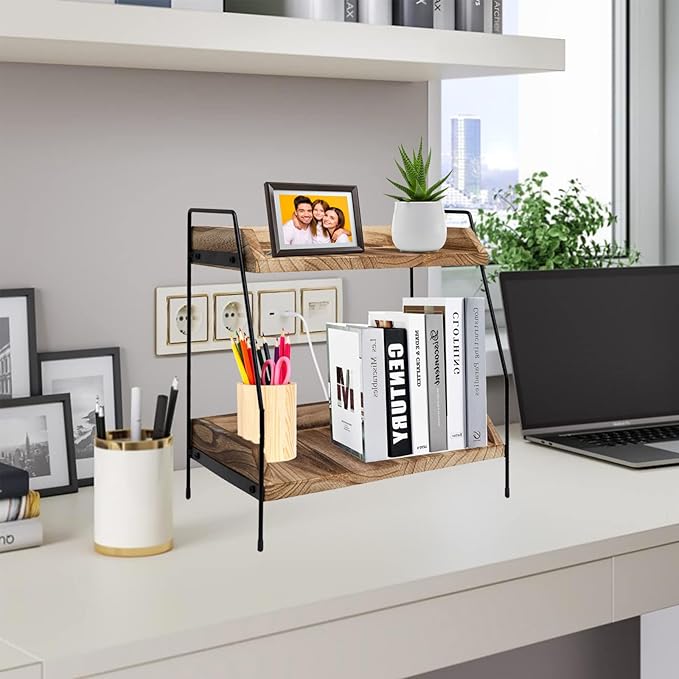 Coffee Bar Accessories and Organizer, Coffee Station Organizer 2 Tier Bathroom Counter Organizer, Wood Coffee Tray, Bathroom Vanity Organizer, Countertop Shelf for Kitchen, Coffee Lover
