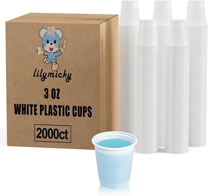 Lilymicky 2000 Pack 5 oz White Plastic Cups, Disposable Plastic Tumbler