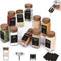 Yangbaga 14Pcs Glass Spice Jars with Labels-4oz Acacia Wood Lid Square Spice Containers with Pepper Grinder Lids &Funnel,Seasoning Jars for Rack Cabinet Drawer