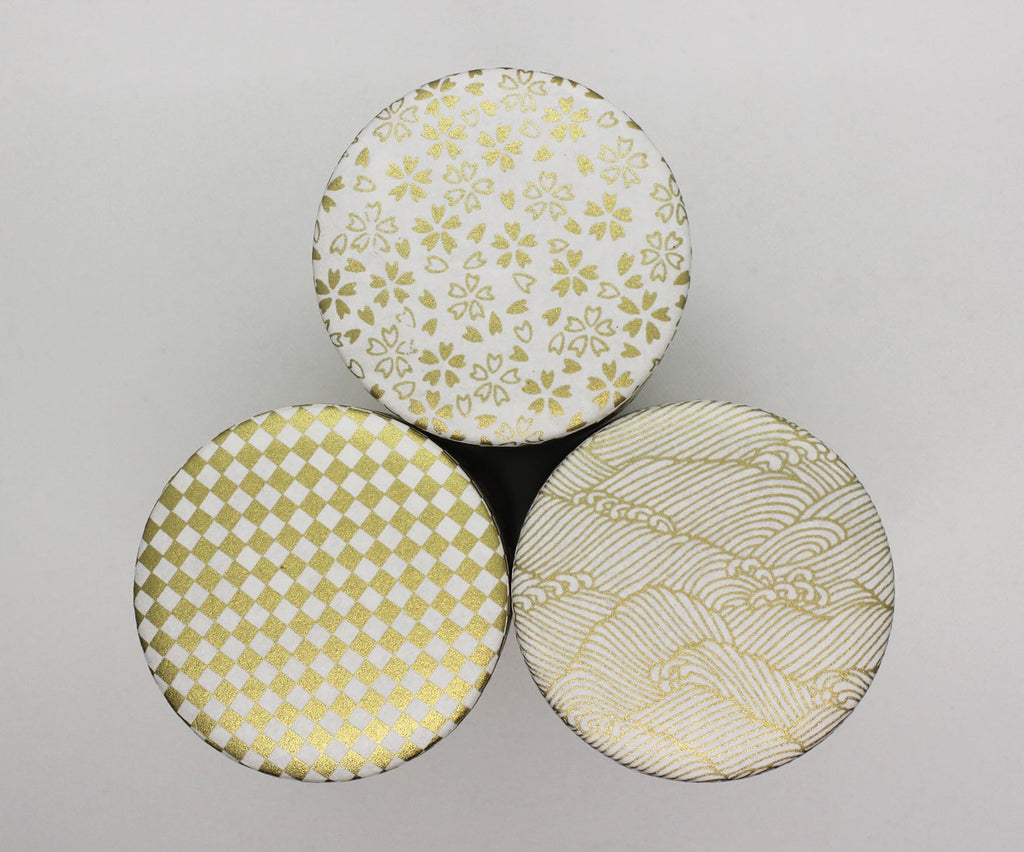 Waraku Fuuka Japanese Pokkan Matcha Coffee Spice Tea Tin Canister Washi Paper Storage with Lid 7.05 oz Capacity (Kenran Ichimatsu)