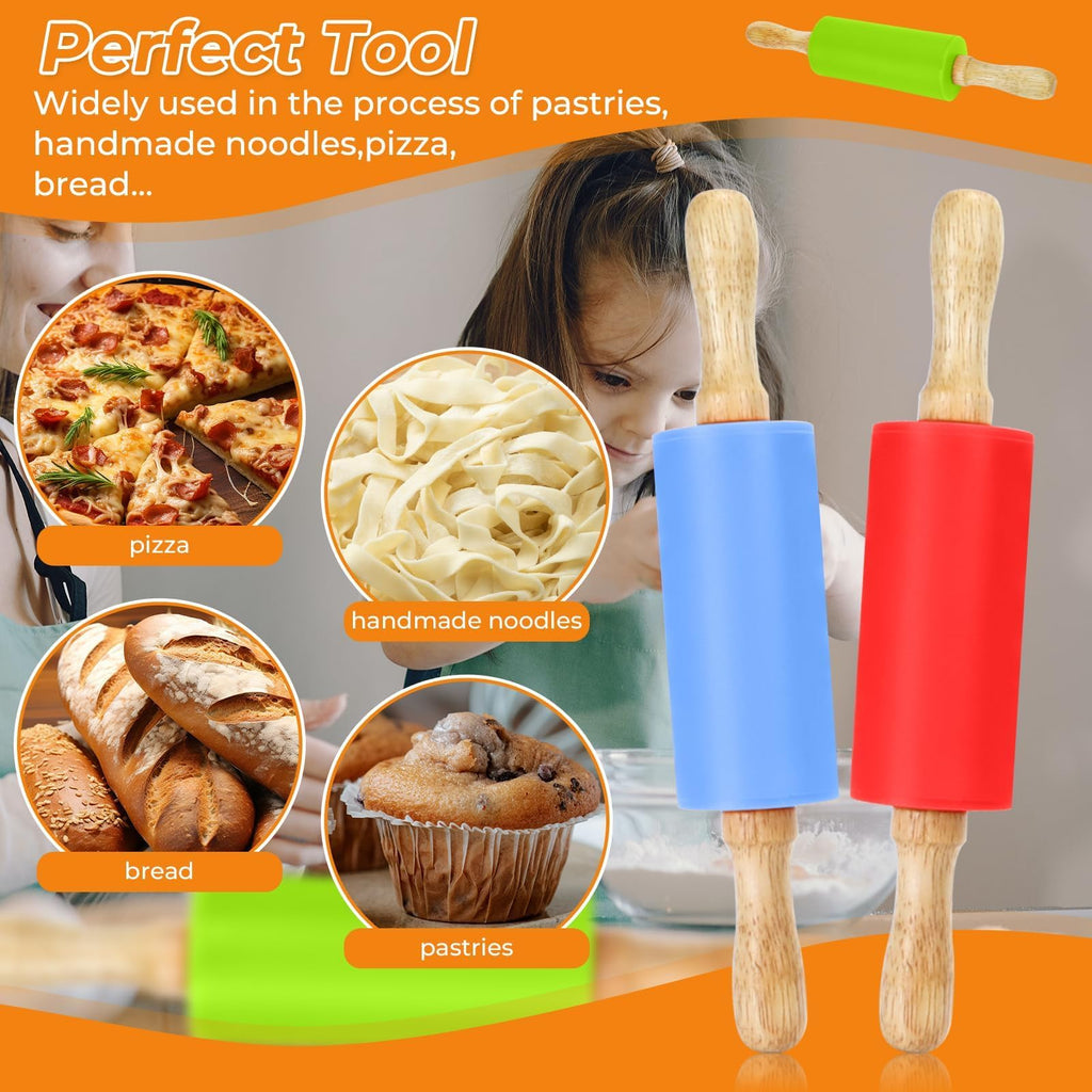 Faxco 4 Pack Mini Rolling Pin for Kids 9 Inch, Non-Stick Wooden Handle