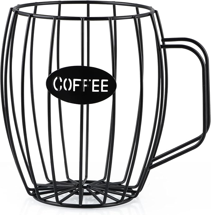 MOLIGOU Coffee Pod Basket, Black, Round, Modern, Rustic, Country-Chic, K Cup Storage, Organizer, Decor, Kitchen Counter, Coffee Bar