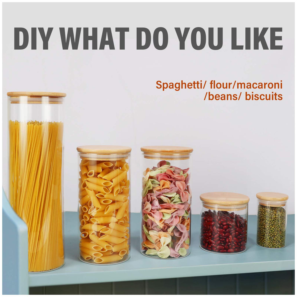 DHSBTLS 15 Pack 10 oz Glass Jars With Bamboo Lids for Kitchen, Pantry