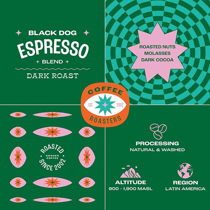 Goshen Coffee Roasters Whole Bean Black Dog Espresso Blend | Dark Roast, Espresso or Brewed | Award-Winning, Natural and Washed | Roasted Nuts, Molasses, Dark Cocoa Flavors | 5 lb Bag