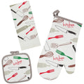 Oven Mitts and Potholders Dish Towles Set 100% Cotton for Perfect for Gifting, Baking, and Everyday Cooking Durable Heat Resistant for Kitchen and Machine Washable (3-Piece Fork and Knife)