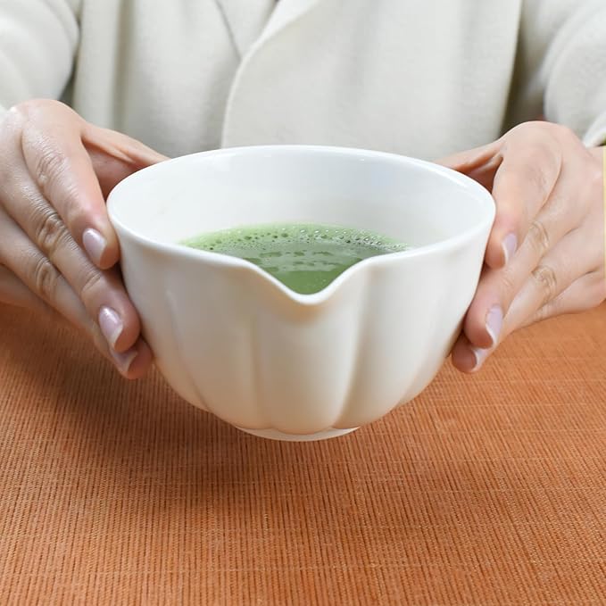 Artcome 4 Pcs Japanese Matcha Tea Set - Matcha Bowl with Pouring Spout, Matcha Whisk, Tea Scoop, Whisk Holder, Handmade Matcha Ceremony Kit For Japanese Tea Ceremony, Ivory
