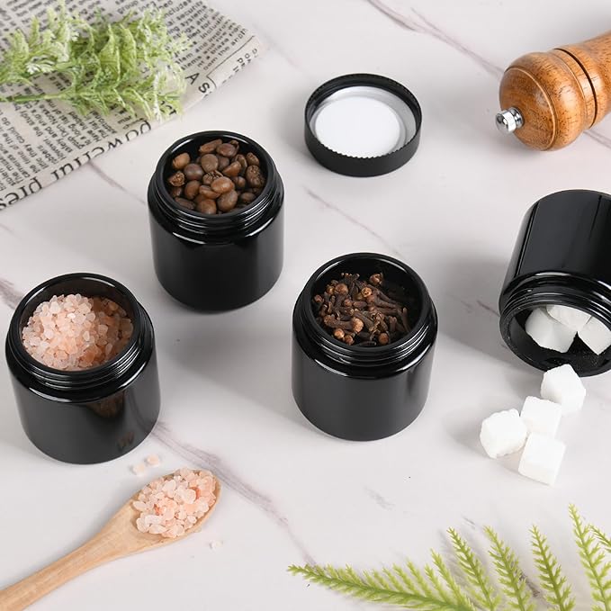 Glass Jars with Lids,Eco-Friendly Cosmetic Containers with Airtight Black Lids & Liners, Multi-Color Options for Cream, Lotion, Body Butter, DIY Skincare Travel Jars (Black, 4oz)