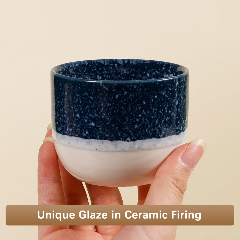 ZEBERBO Ceramic Espresso Cups Set of 4, Double Walled Espresso Coffee Mugs for Nespresso Cups, Special glazed Demitasse Cups Coffee Cup for Machine (Blue)