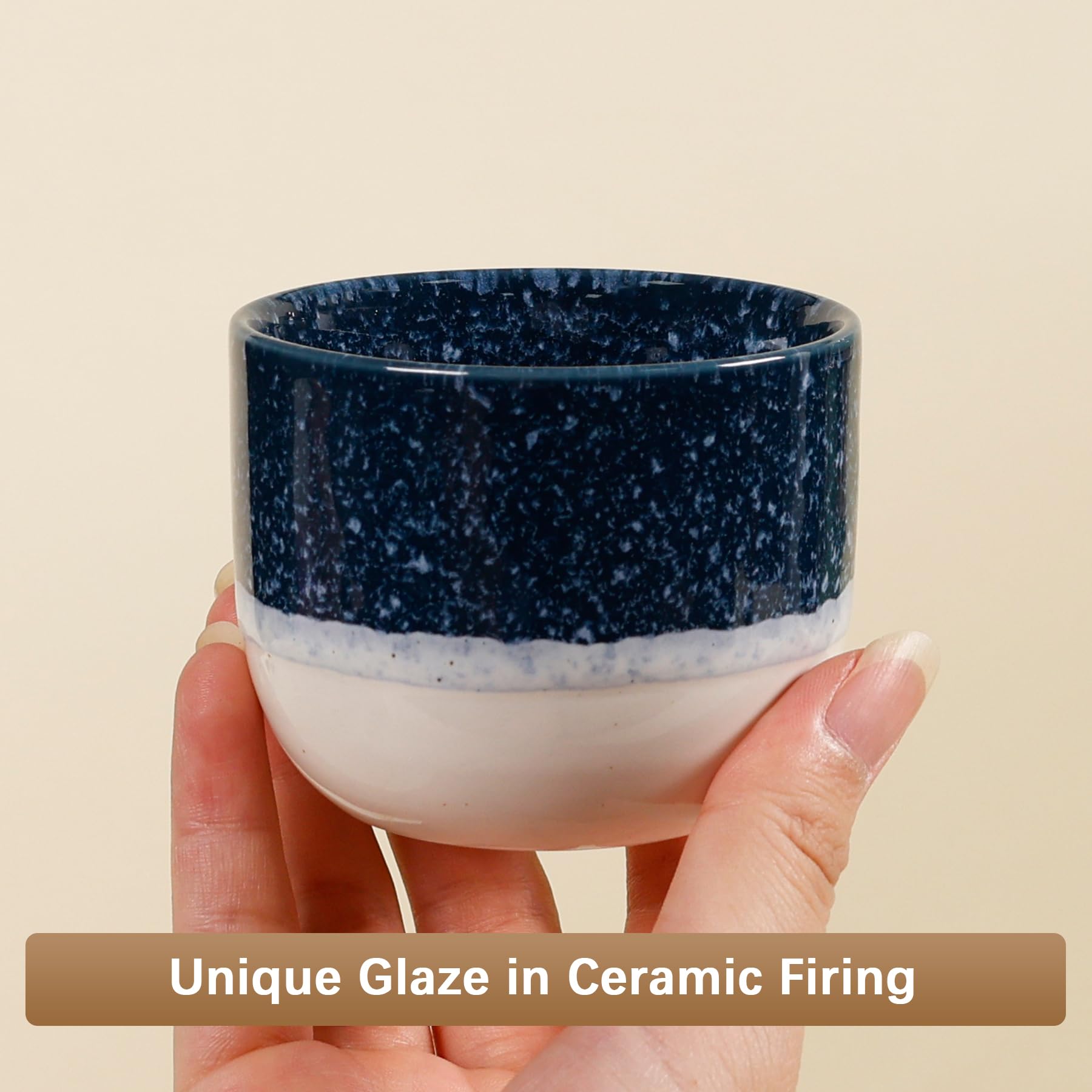 ZEBERBO Ceramic Espresso Cups Set of 4, Double Walled Espresso Coffee Mugs for Nespresso Cups, Special glazed Demitasse Cups Coffee Cup for Machine (Blue)