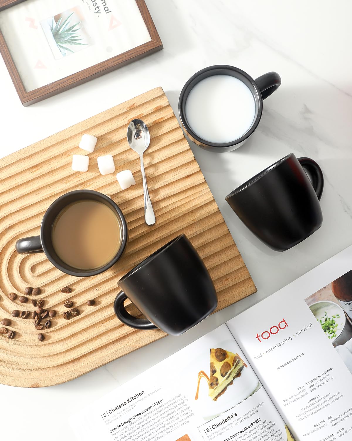 HASENSE 5 Ounce Espresso Cups Set of 4, Ceramic Stackable Mini Coffee Mugs with Handle for Demitasse, Cappuccino, Latte, Americano, Suit for Espresso Machine and Coffee Maker, Black