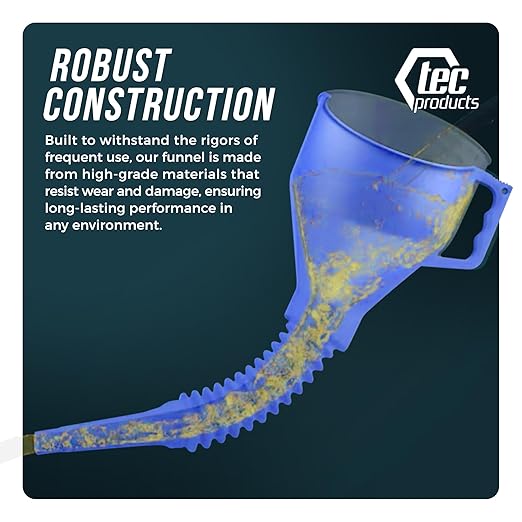 FlexAll Long Flexible Funnel for Automotive Use - Durable Nitrile Rubber - Ideal for Car Oil Change, Transmission Funnel Fluid, Diesel, Fuel, Gas - Made in USA - Blue (12 x 4 Inches)