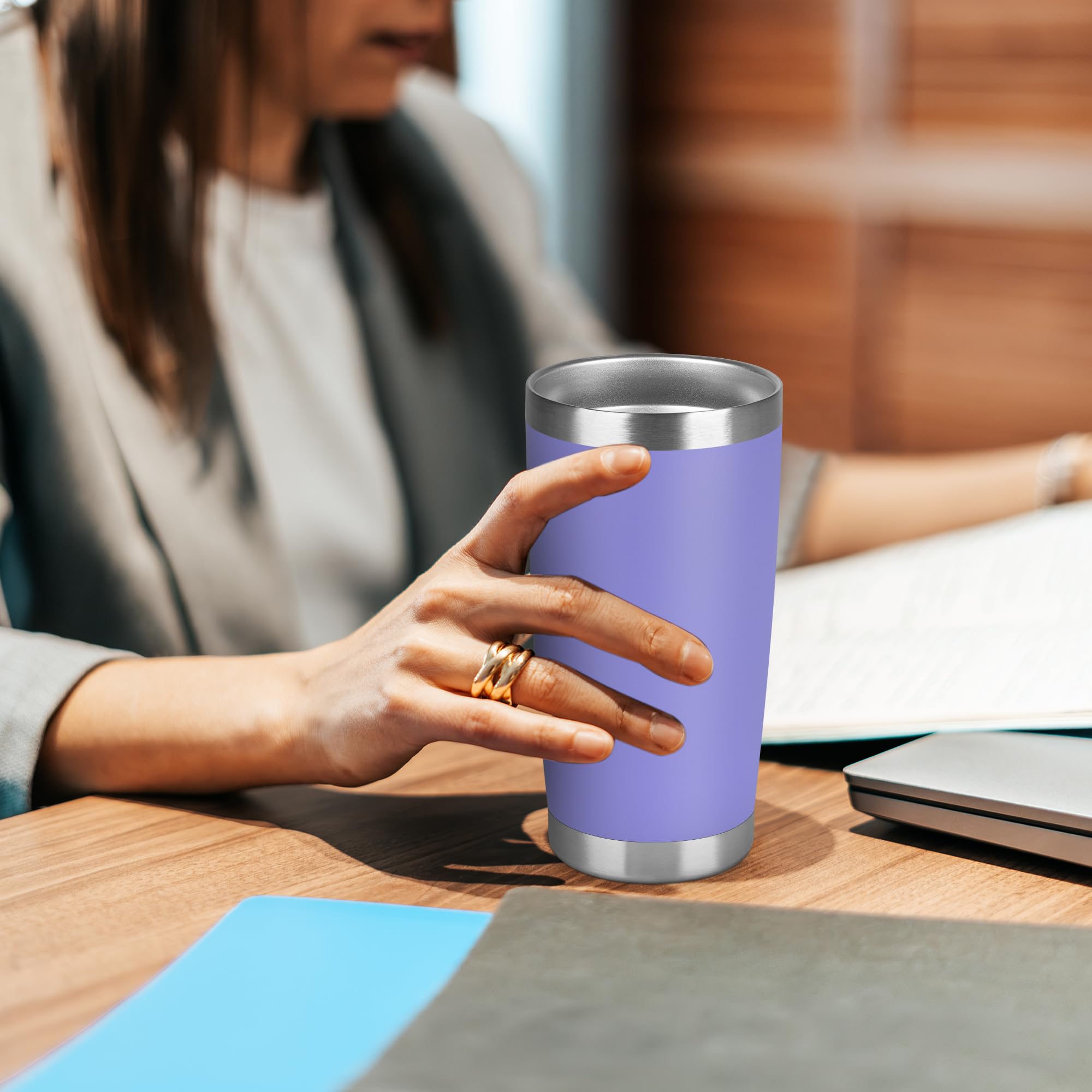 VQRRCKI 20 oz Tumbler Stainless Steel Tumblers Bulk with Lid Double Wall Insulated Coffee Tumbler Cups for Hot & Cold Drinks Powder Coated Travel Coffee Tumbler Mug Metal (Lavender, 6 pack)