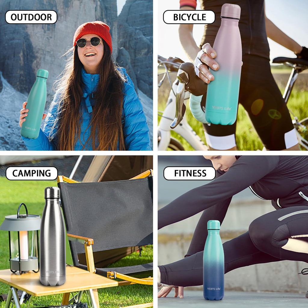 Insulated Water Bottle, 17oz Stainless Steel Water Bottles with straw lid, Metal Sports Water Bottles for Boys,Girls, Double Wall Vacuum BPA-Free Flask for School, Sports & Travel-Black
