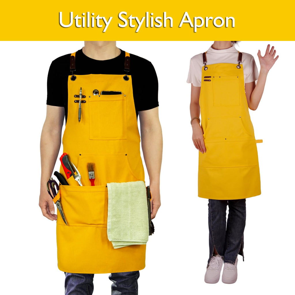 Stenffy Kitchen Apron, Work Apron, Canvas Apron, Yellow