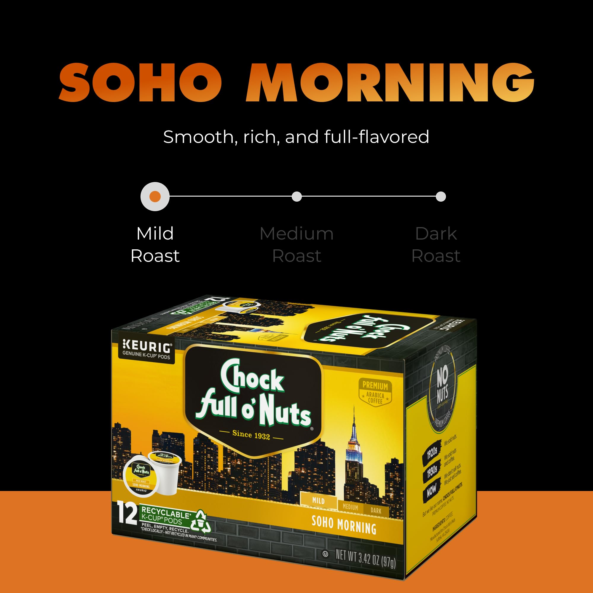 Chock Full o' Nuts Variety Pack Keurig K-Cup Pods for Keurig Brewers – Premium Arabica, Mild, Medium and Dark Roast – Single Serve – 4 Packs of 12 K-Cup Pods