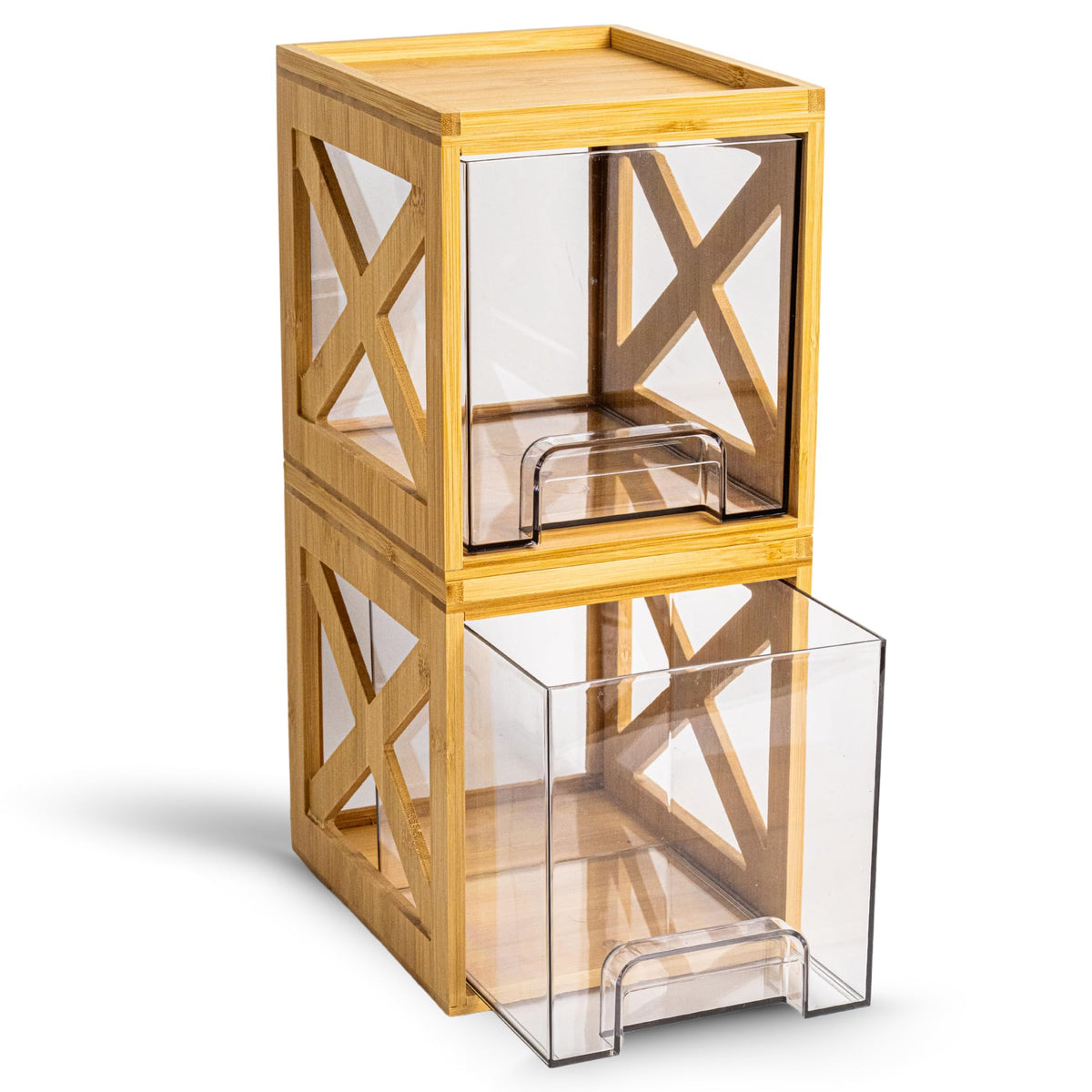 Bamboo Snack & Pantry Organizer, Stackable Pull-Out Drawers, 2 Pack
